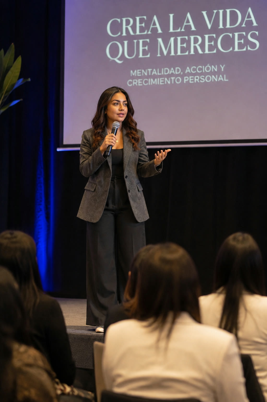 Angélica Giral impartiendo una ponencia sobre mentalidad, acción y crecimiento personal